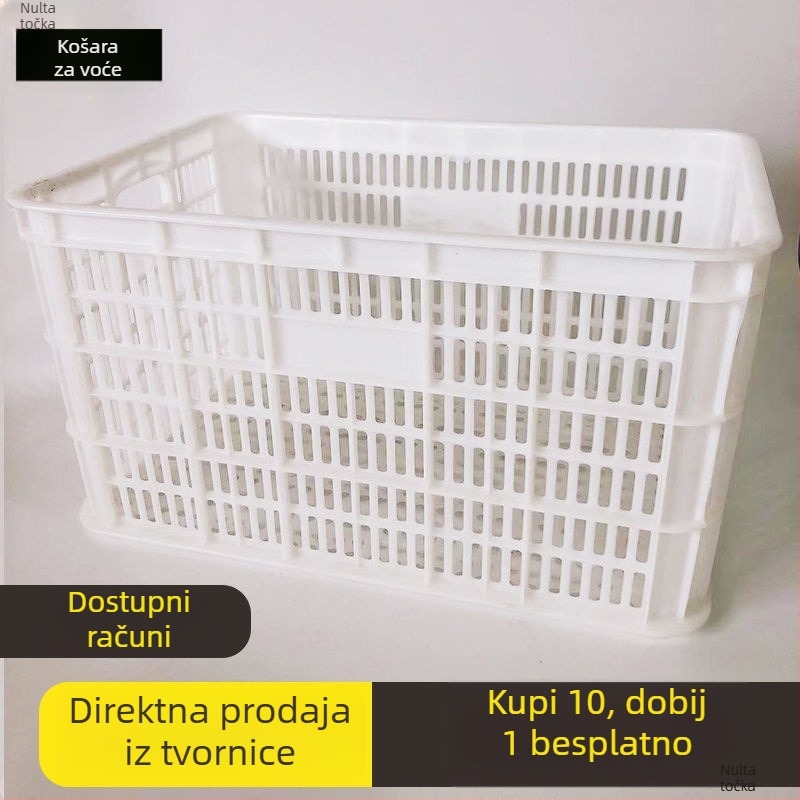 Bijeli pravokutni plastični koš za voće i povrće, ojačani okvir, velik