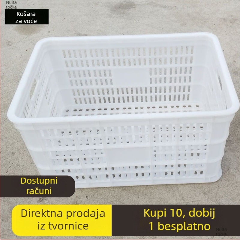 Bijeli pravokutni plastični koš za voće i povrće, ojačani okvir, velik