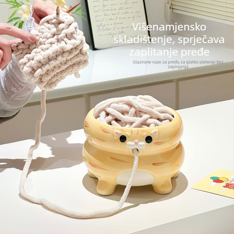 Slatki i kreativni keramički držač za vunicu, ručno pleteni DIY organizator, višefunkcionalna posuda za pohranu