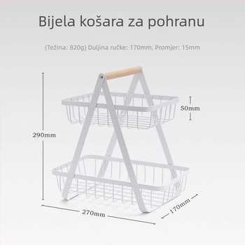 Kovana dvostruka košara za voće i skladišni stalak, pogodna za kuhinju i vanjsku uporabu, s odvojivim košem