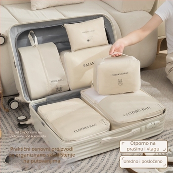 Šestodijelni set: organizator putne torbe od twill materijala, podijeljivač za kovčeg, prijenosni organizator za odjeću i hlače