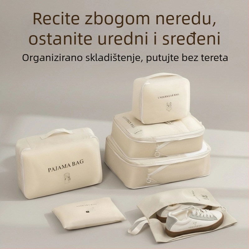Šestodijelni set: organizator putne torbe od twill materijala, podijeljivač za kovčeg, prijenosni organizator za odjeću i hlače
