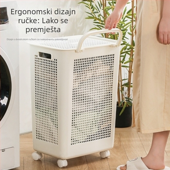 Izuzetno veliki koš za prljavo rublje s kotačićima, prijenosni koš za rublje za spavaću sobu i kupaonicu, višenamjenski PP plastični koš