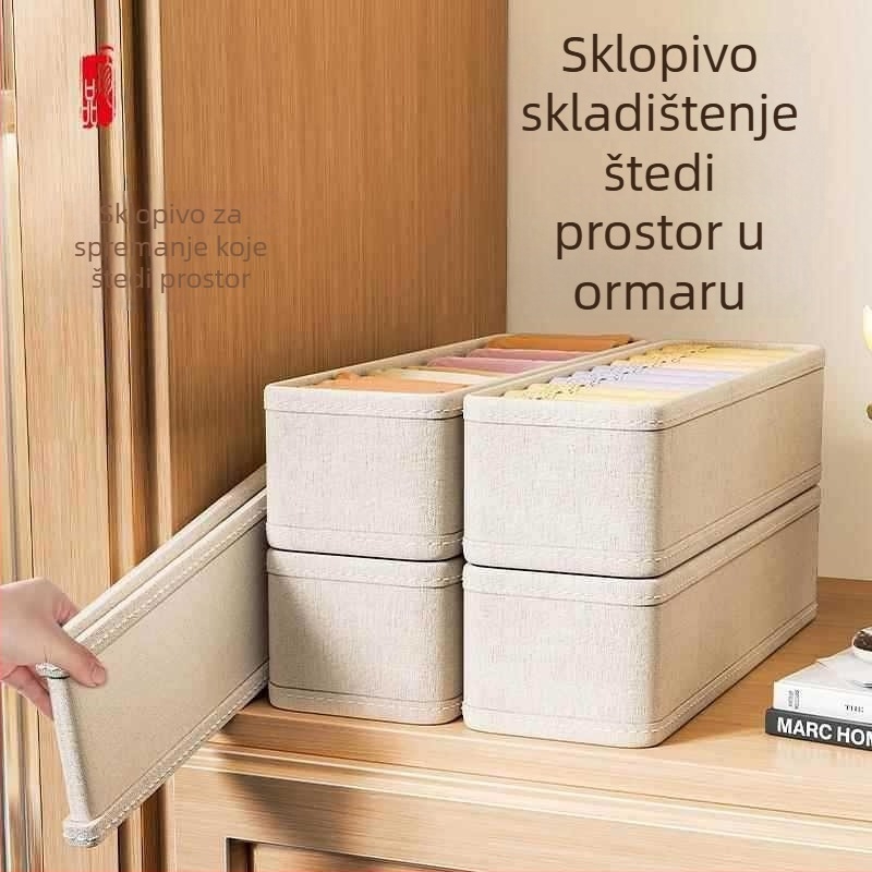 Kutija za pohranu donjeg rublja i čarapa od pamuk-lana materijala, sklopiva, periva, organizator za ladicu i garderobu.