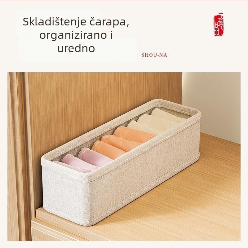 Kutija za pohranu donjeg rublja i čarapa od pamuk-lana materijala, sklopiva, periva, organizator za ladicu i garderobu.
