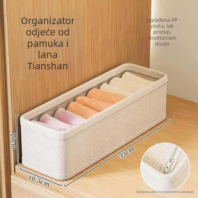 Kutija za pohranu donjeg rublja i čarapa od pamuk-lana materijala, sklopiva, periva, organizator za ladicu i garderobu.