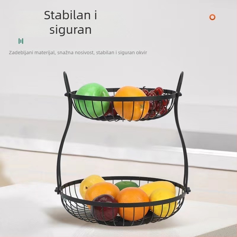 Dvoetažni stalak od željeza u skandinavskom stilu, košare za voće i suho voće, odvojiva odvodna košarica