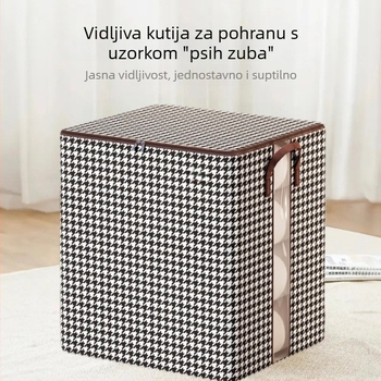 Kutija za pohranu od netkanog materijala sa zatvaračem, uzorak houndstooth, dimenzije 45×38×45 cm, kapacitet 90–100 L, sklopa, za odjeću i igračke