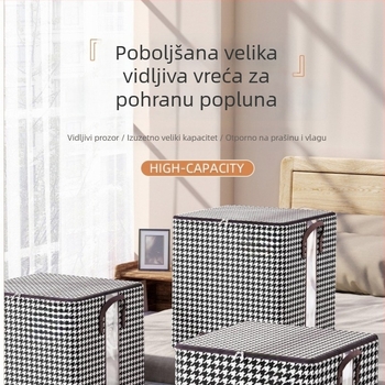Kutija za pohranu od netkanog materijala sa zatvaračem, uzorak houndstooth, dimenzije 45×38×45 cm, kapacitet 90–100 L, sklopa, za odjeću i igračke