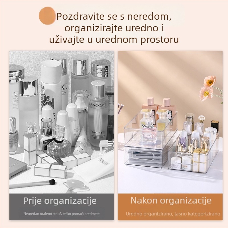 Prozirni organizator za kozmetiku za stolnu površinu – kutija za kozmetiku, maske i sitnice