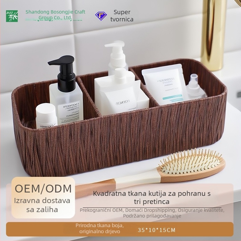 Bosongjie kutija od ratana s tri odjeljka za kuhinju i stolni organizator