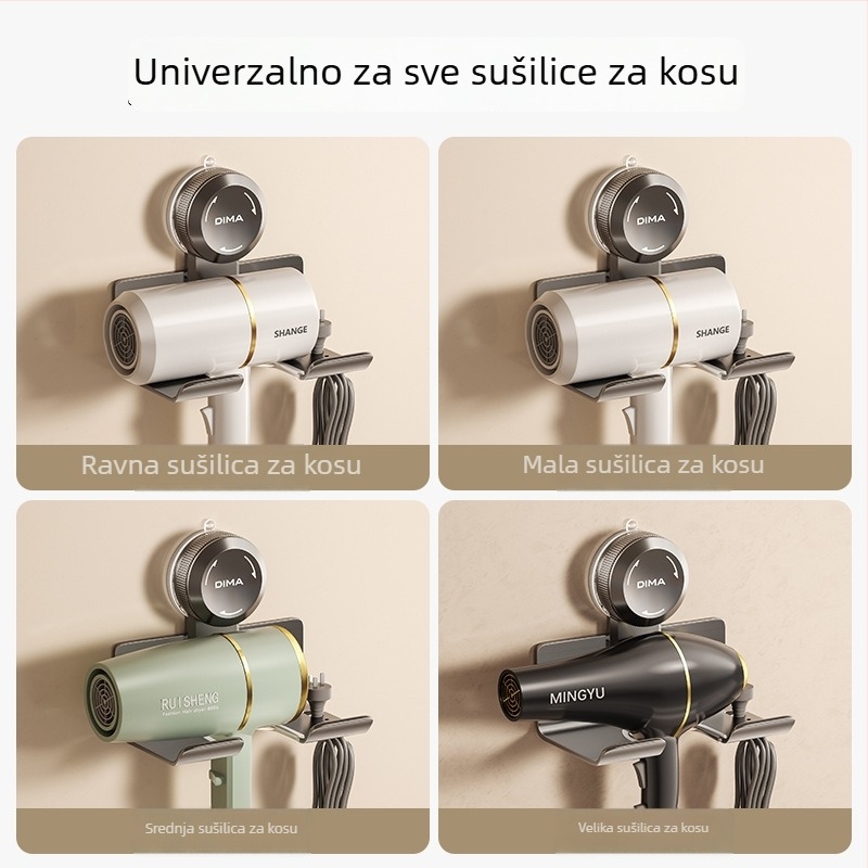 Držač za sušilo za kosu s usisnom čašom, zidni nosač, bez bušenja, kupaonica
