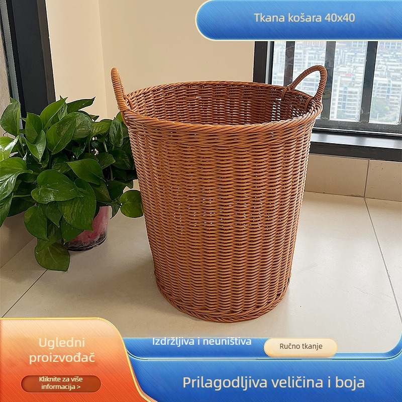Veliki ručno pleteni koš od umjetnog ratana za pranje rublja, igračke i kućnu upotrebu