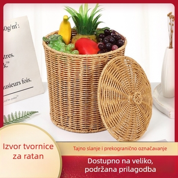 Velika košara za rublje u stilu ratana s poklopcem, PP materijal