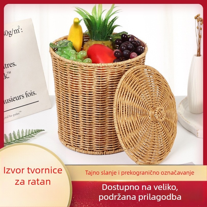 Velika košara za rublje u stilu ratana s poklopcem, PP materijal