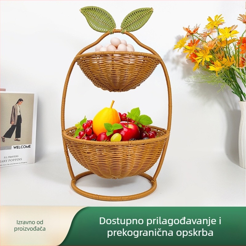 Dvostruki prijenosni koš za voće i grickalice u seoskom stilu – stolni dekorativni koš