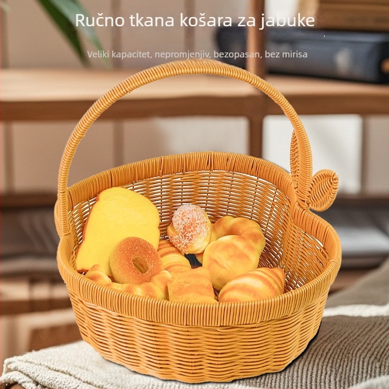 Koš od umjetnog ratana s ručkama za voće, povrće, jaja i kruh — za piknik i skladištenje