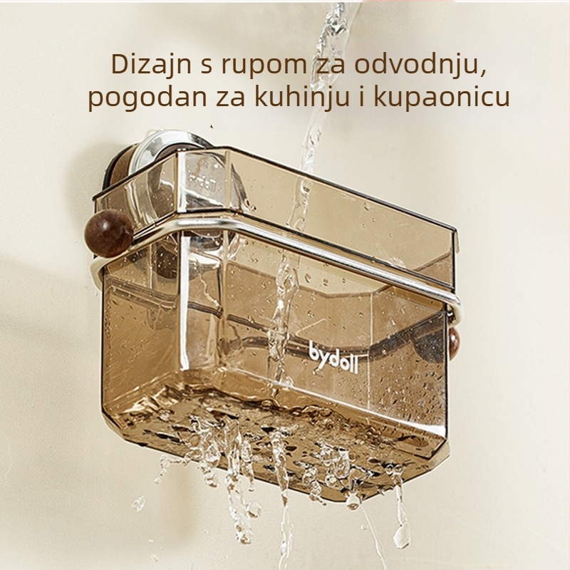 Zidna košara za pohranu s usisnim čašicama – bez bušenja, za kuhinju i kupaonicu