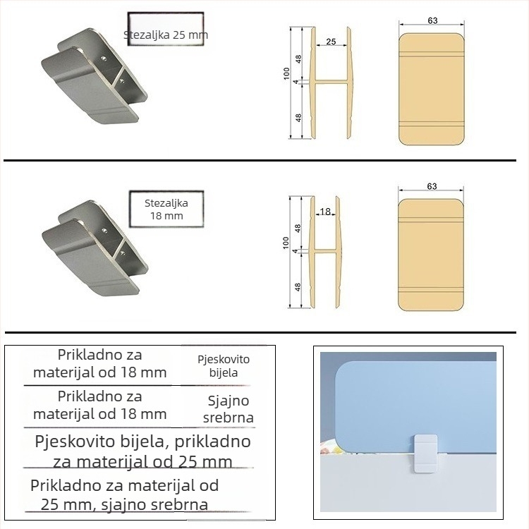 Aluminijski H-klip za spajanje gornjeg i donjeg bočnog pločastog dijela kreveta, H-tip klipsa za ploču od 25 mm, stabilizator ograde dvostrukog kreveta