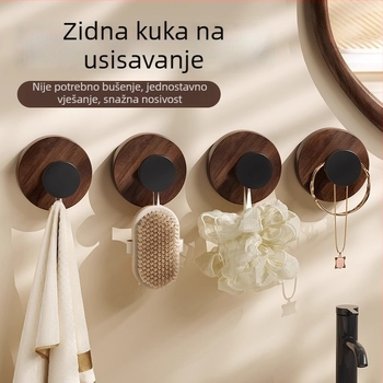 Kuka za vrata s vakuumskom čašom i uzorkom orahovog drveta – za kuhinjska vrata, hodnik i kupaonicu, za kapute i kapice