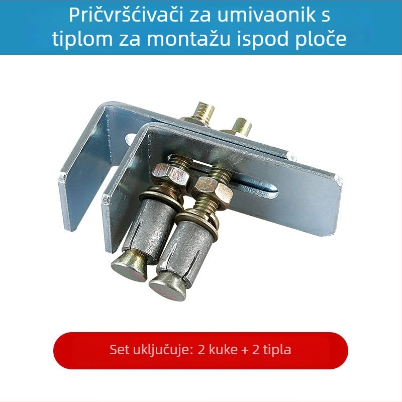 Montažni set za keramički umivaonik ispod ploče: pričvrsni elementi, ekspanzijski vijci, kukice i potporne ploče