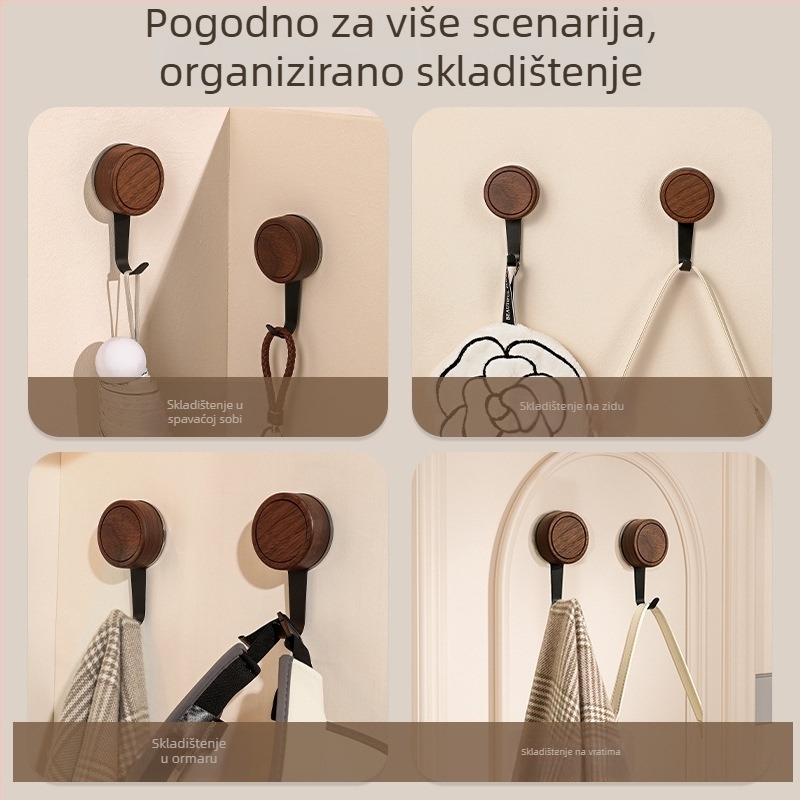 Kuka za vrata sa usisavajućom čašom za kupaonicu, bez bušenja, nosivost do 15 kg, vintage orah drvo