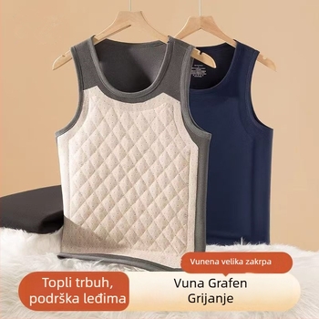 Unisex termalna vest s grafenom vunom, kapucom, aplikacijom, dvostrukim slojem, za jesen-zimu