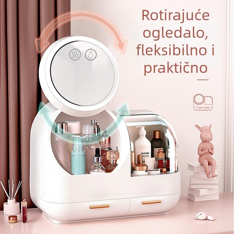 LED kutija za kozmetiku, veliki stolni organizator za šminku i njegu kože, otporan na prašinu