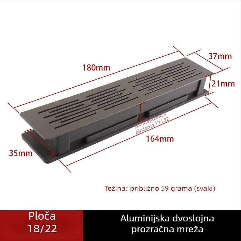 Prozračna mreža od aluminijske legure za ormariće i ormariće za cipele, ventilacijski otvori 18 i 22 panela, dekorativni poklopac za rasipanje topline