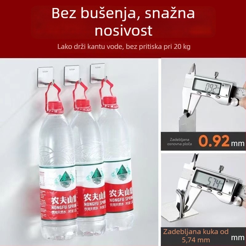 Kuka s jakim ljepilom za vrata kuhinje i kupaonice, bez bušenja, bez tragova, od nehrđajućeg čelika