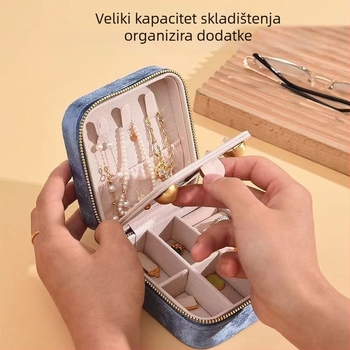 Baršunasta prijenosna kutija za nakit u stilu princeze, mini putna kutija s preklopnim poklopcem, zaštita od oksidacije