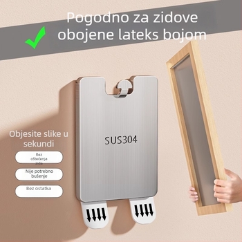 Alat za vješanje slika bez bušenja rupa; nehrđajući čelični držači i ljepke za zid; nosivost do 3–5 kg