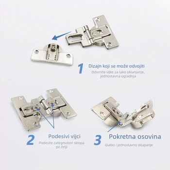 Šarnir s dvostrukom čašom, 180° otvaranje, za ormariće i garderobe, cinkova legura