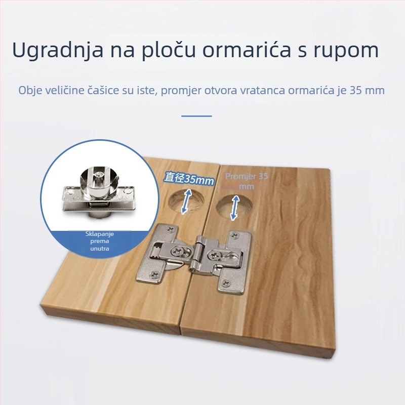Šarnir s dvostrukom čašom, 180° otvaranje, za ormariće i garderobe, cinkova legura