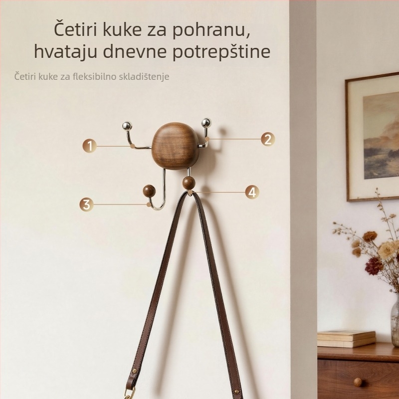 Retro vješalica od orahovog drveta s usisnim držačem, za klobuke i odjeću