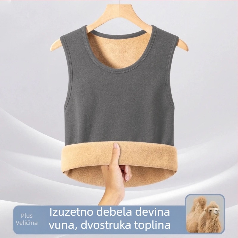 Muška termo vesta s kapuljom od kameljeve dlake i baršuna, dvostruki sloj, velika veličina
