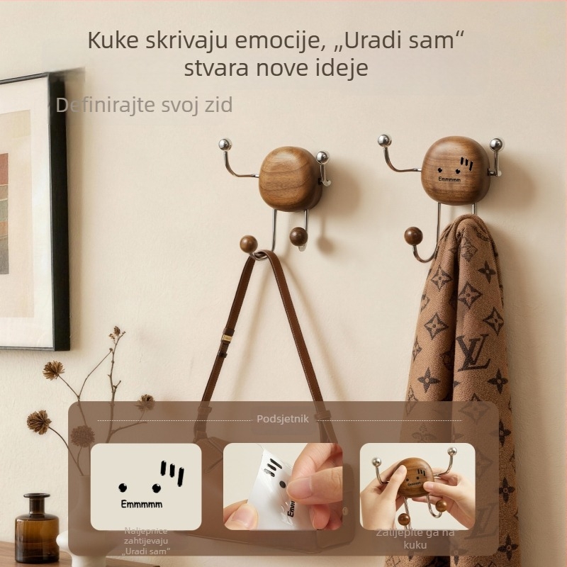 Kuke od orašastog drveta, vintage stil, bez bušenja, s čvrstim usisnim držačem, više redova