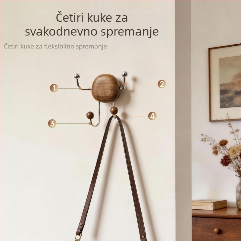 Kuke od orašastog drveta, vintage stil, bez bušenja, s čvrstim usisnim držačem, više redova