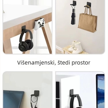 Držač za slušalice za računalo bez bušenja, zidni kuka s ljepilom