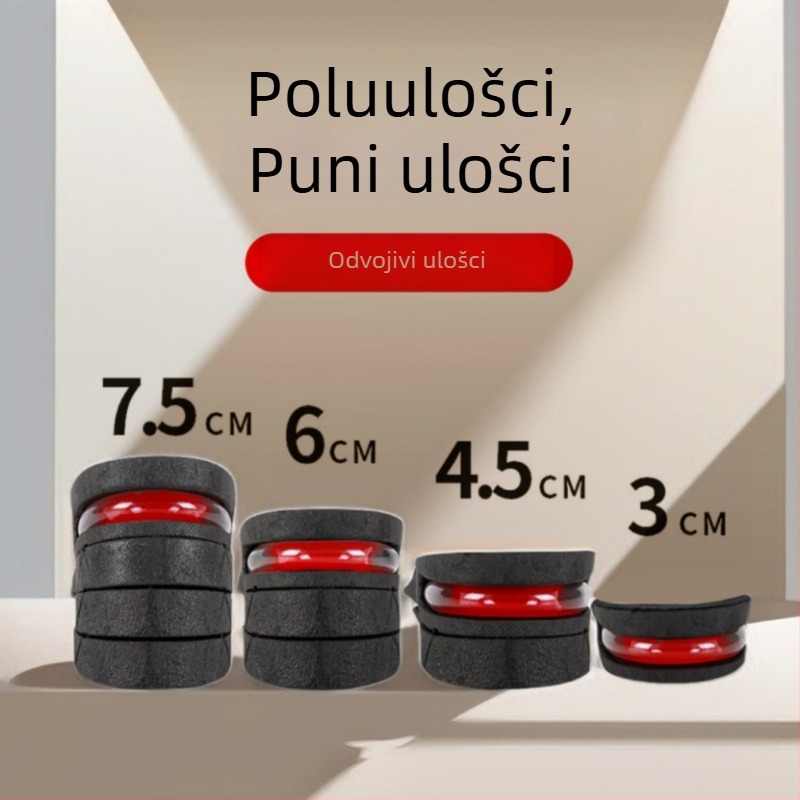 Višeslojna odvojiva nevidljiva uložak za povećanje visine s prilagodljivim ublažavanjem udara, za mušku i žensku obuću.