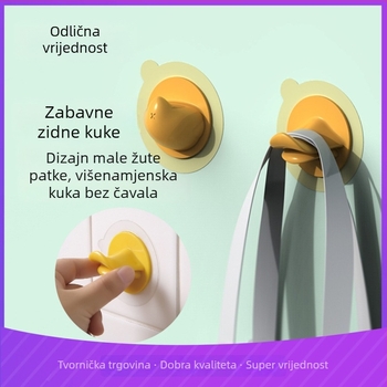 Kreativna dječja kuka sa žutom patkom – crtani lik, bez bušenja, za vrata i spavaću sobu