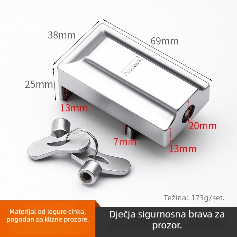 Top Valley brava za prozor za klizne prozore, plastično‑čelično‑aluminijska legura, sigurnost djece, fiksni mehanizam zaključavanja i limiter otvaranja