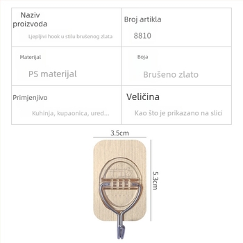 8810 Kuka za zid s ljepilom, bez bušenja, brušeni zlatni završetak, set od 3 komada
