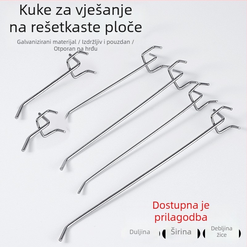 Vješak od nehrđajućeg čelika za perforiranu ploču, jednostrani dizajn, za skladištenje