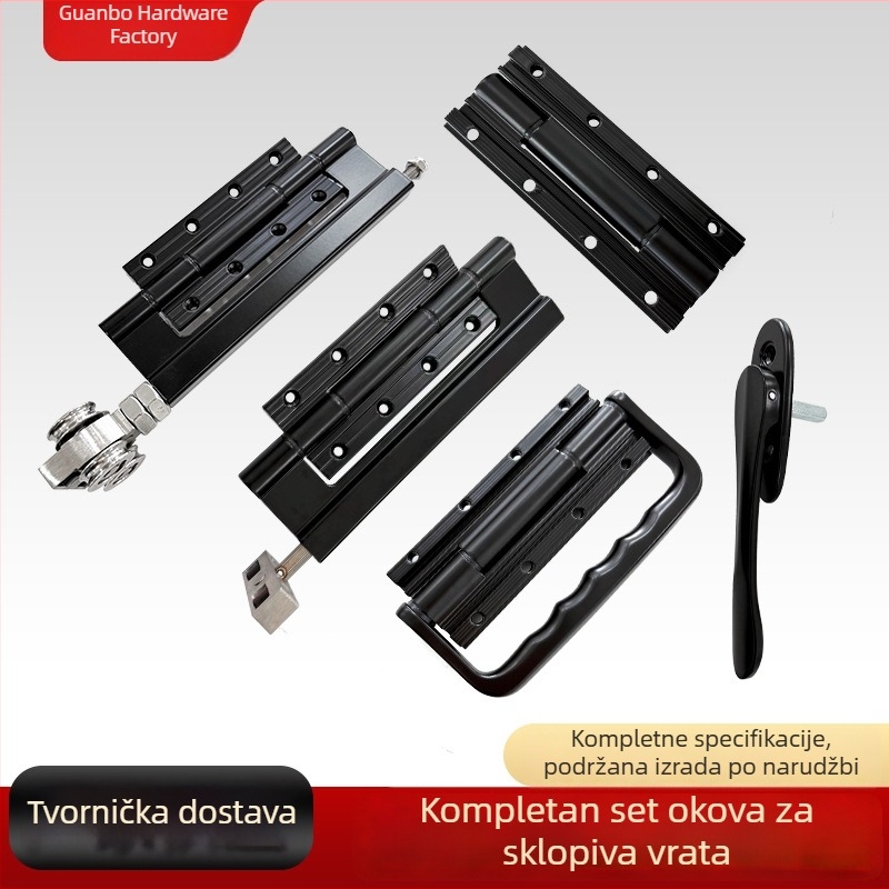 Set okova za sklopni prozor: skrivena tračnica za vješanje, sklopni šarki, crne šarke, pribor za kolica
