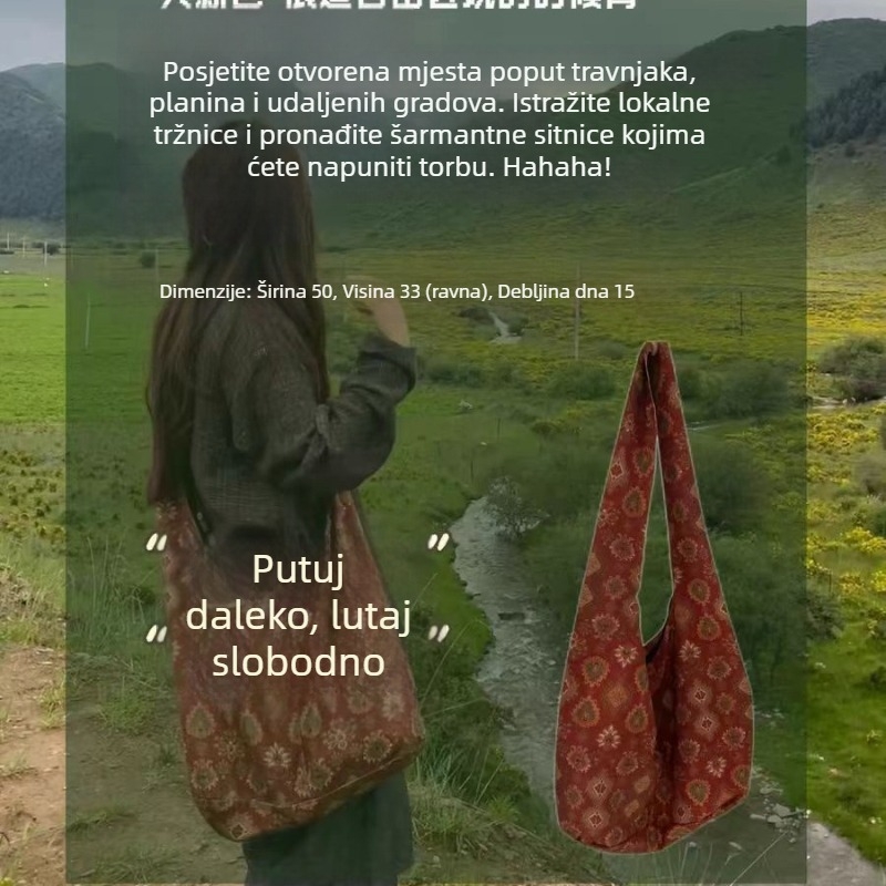 Loveyoug 'Šetnja planinama' Originalna retro nišna torbica preko ramena, uzorak na platnenoj tkanini, ručno izrađena od pamuka