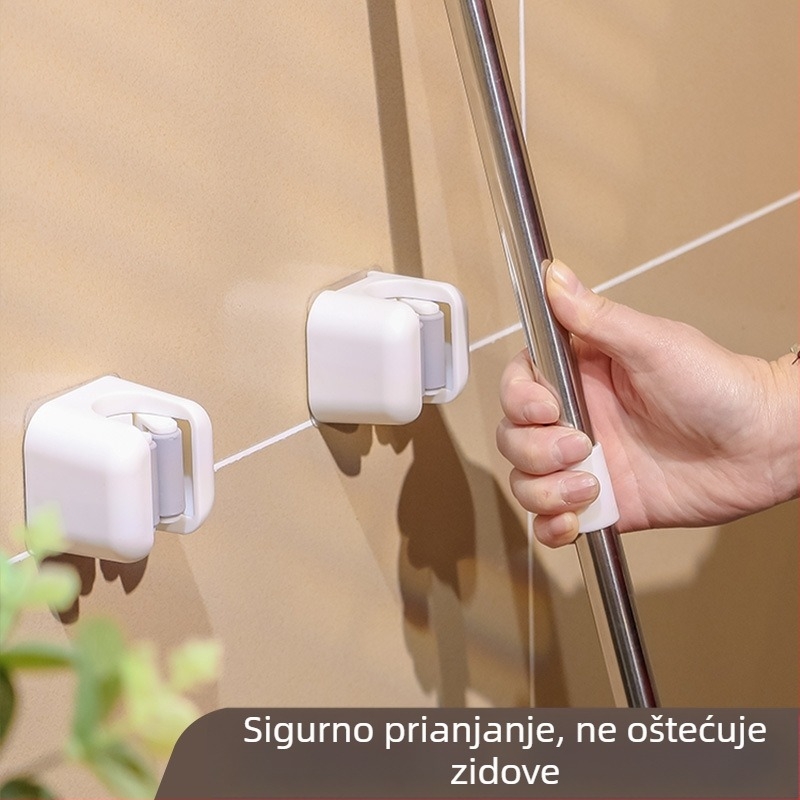 Držač mop za kupaonicu, zidni bez bušenja, klips za metlu i prostor za skladištenje