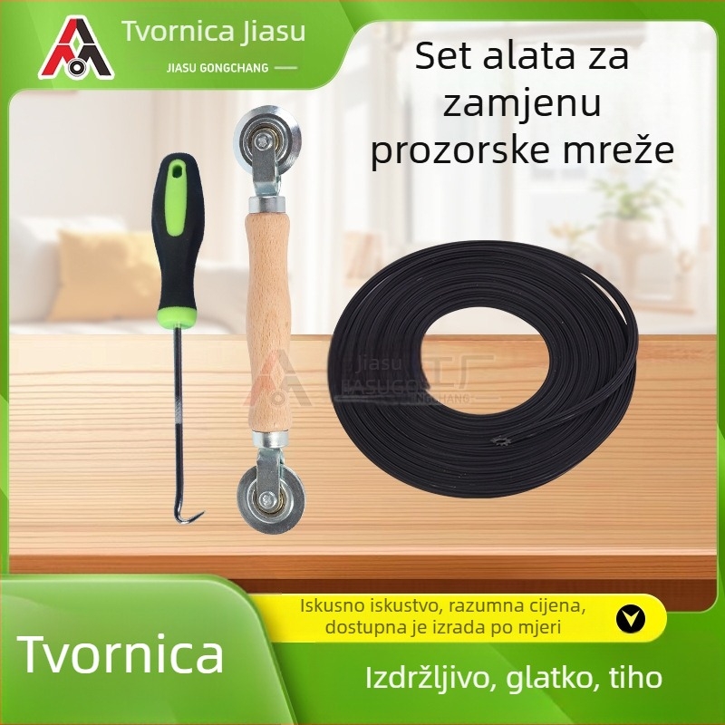 Set alata s drvenom ručkom: tlačni kotačić za mrežu prozora i kukica, metalna dvostruka glava