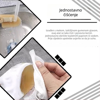 Gumena špatula s dugom držalom i mekanom kožnom površinom za čišćenje ljepila iz kutnih prostora vrata i prozora