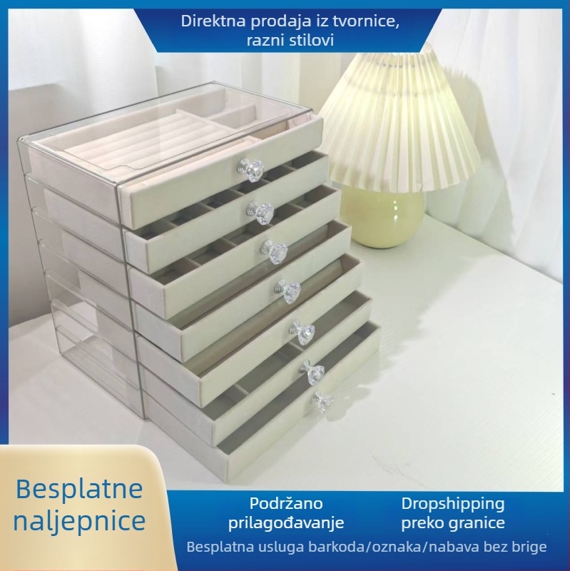 PET kutija za nakit s 7 ladica i flanelnom unutrašnjošću – organizator za naušnice i narukvice, višeslojni izložbeni pretinac